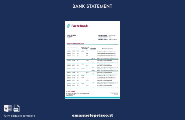 modello word di estratto conto bancario Forte del Kazakistan in stile verificato